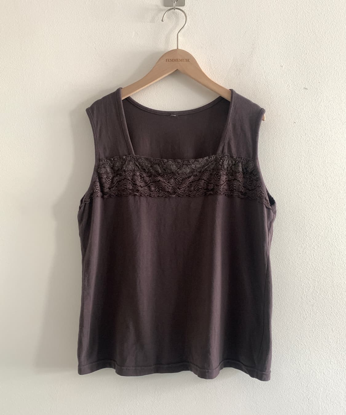 (Vintage)Lace Square Neck Sleeveless Top 상품이미지1
