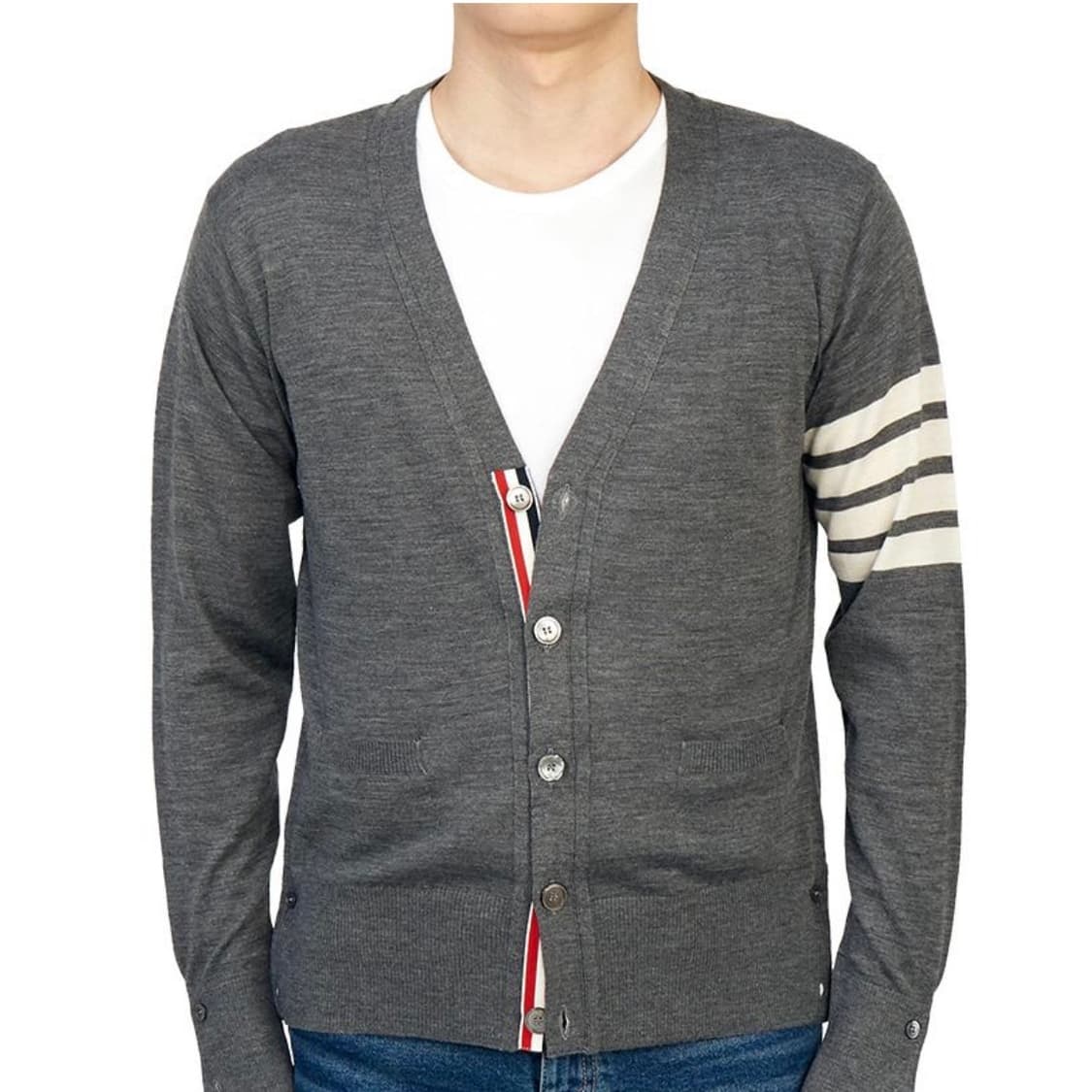 [미사용/3] 톰브라운 사선완장 메리노 울 가디건 그레이 상품이미지8