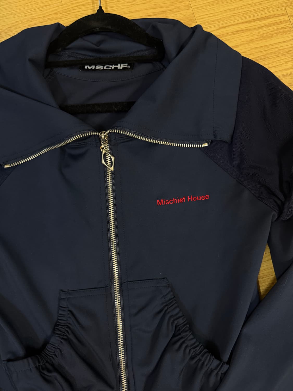 미스치프 메쉬 퍼프 터틀넥 집업 네이비 M 상품이미지2