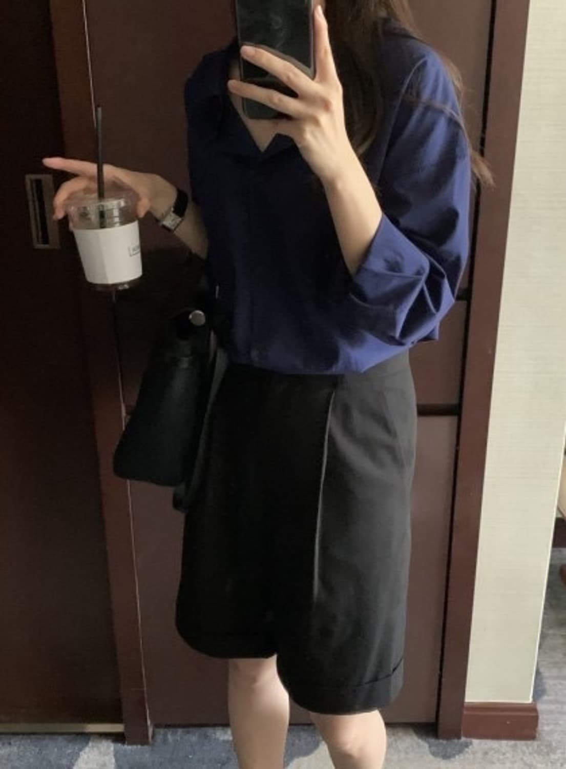 (새상품)프롬제이 메이드 핀턱 하프 슬랙스 블랙s 상품이미지1