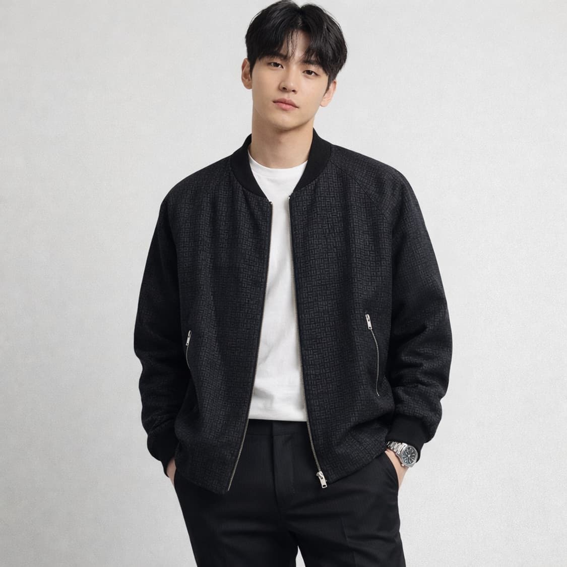 COS(코스) 기하학 패턴 밤버 자켓 블랙 상품이미지1