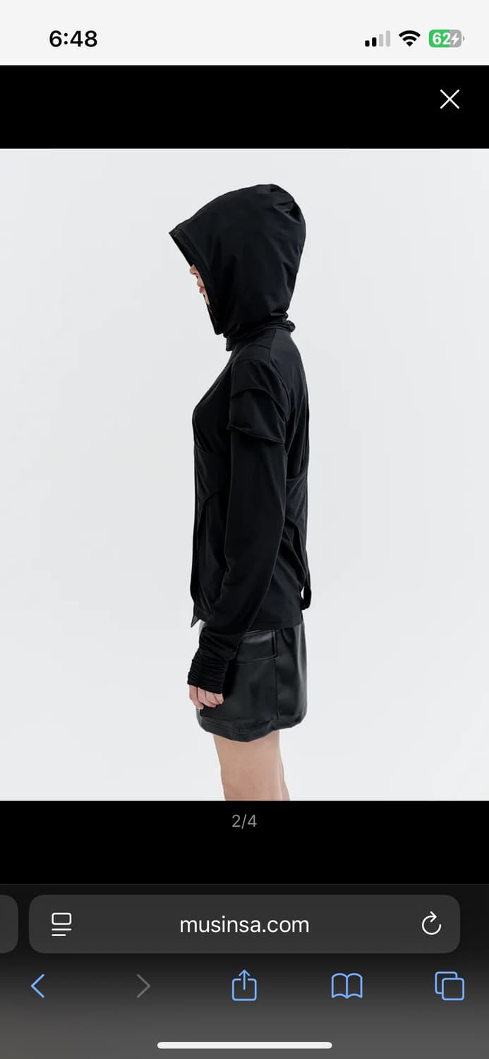 CUFFS SHIRRING LAYERED HOODED TOP 상품이미지2