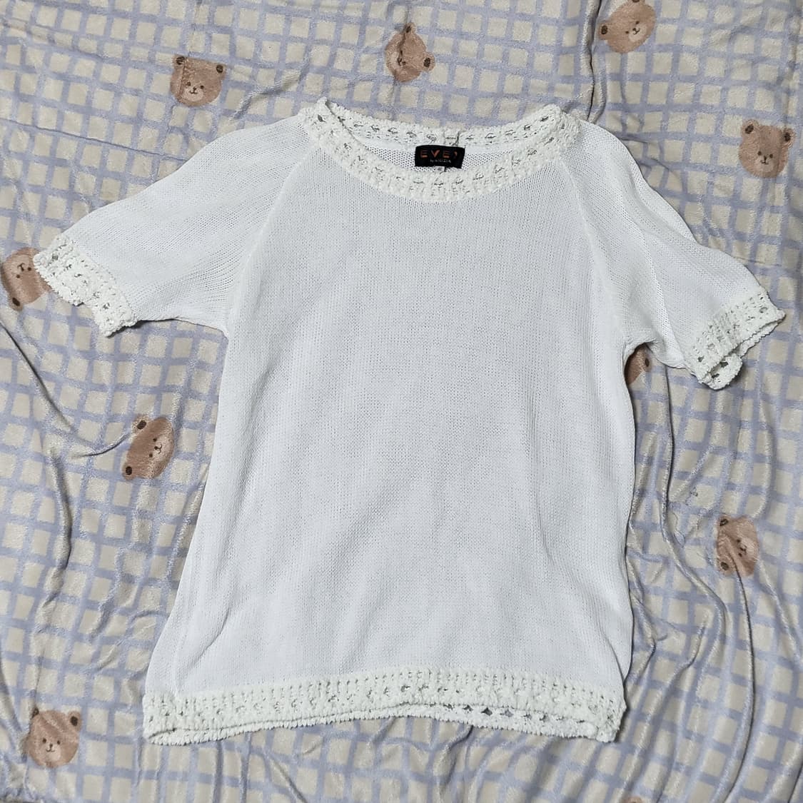 krizia evex 뜨개 니트 레이스 반팔 티셔츠 모리걸 보헤미안  상품이미지1