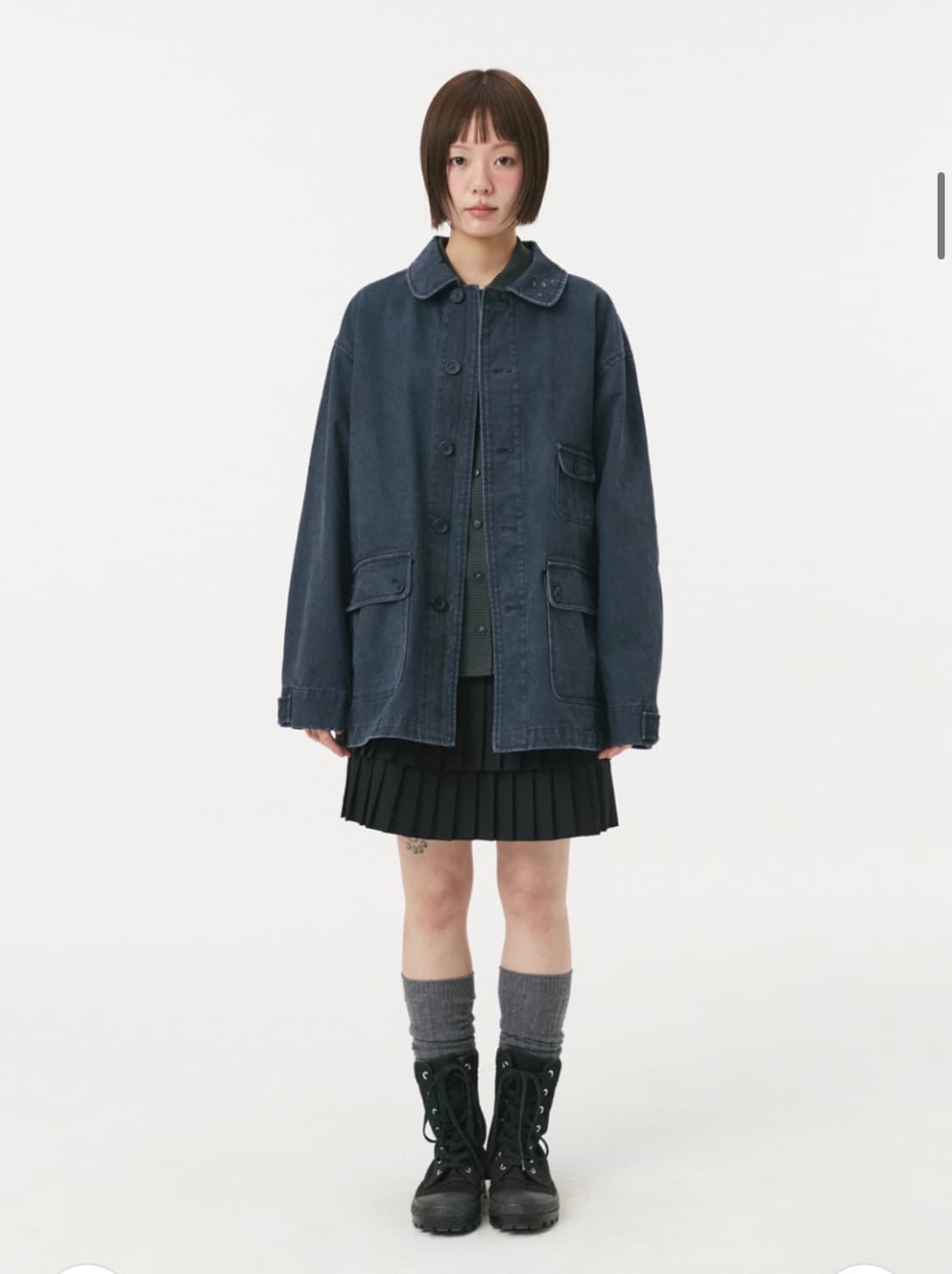 오헤시오 스타 플로럴 워시드 코튼 자켓 네이비 상품이미지1