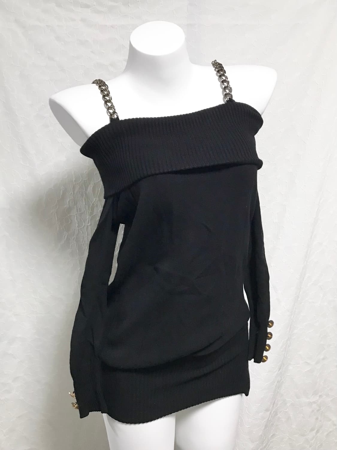 빈티지 세실맥비 갸루 금장 체인 오프숄더 니트 원피스 상품이미지2