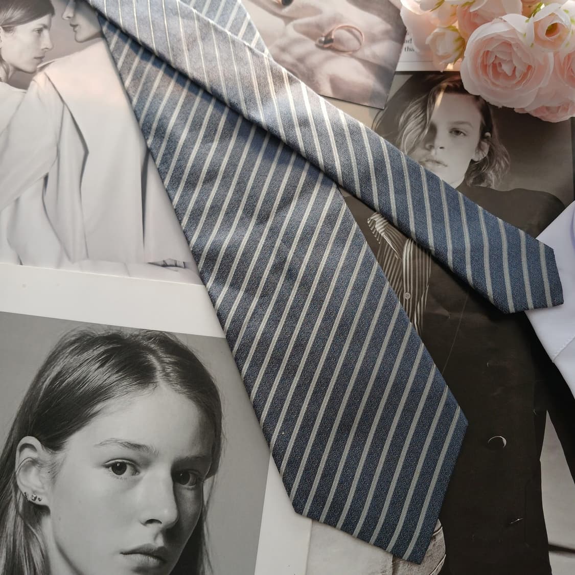 아쿠아스큐텀 실크 블루 스트라이프 넥타이 9.3cm A+등급 A18792 상품이미지3