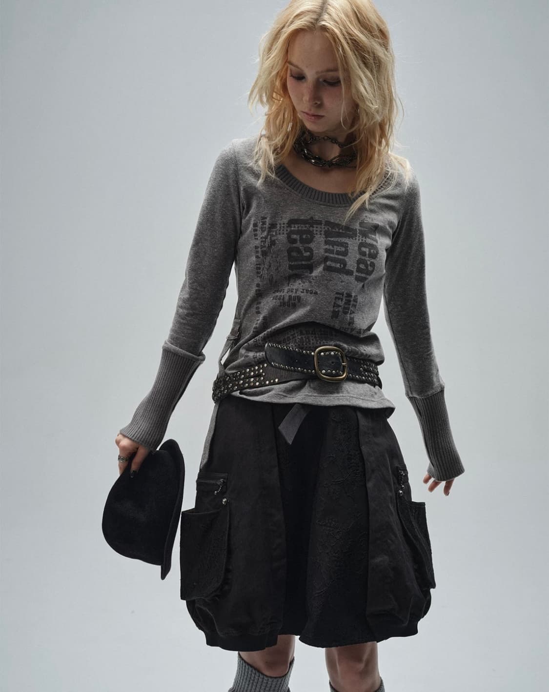 wearandtear  라운드넥 드로스트링 레트로 롱슬리브 니트티 상품이미지3