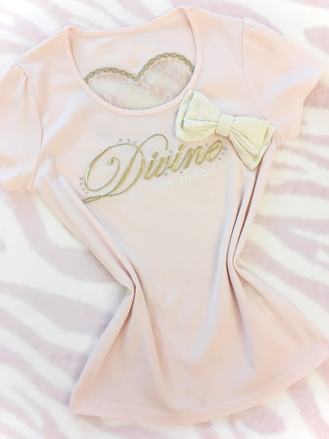 베이비핑크 빅리본 골드 레터링 탑 반팔티셔츠 히메갸루 상품이미지2