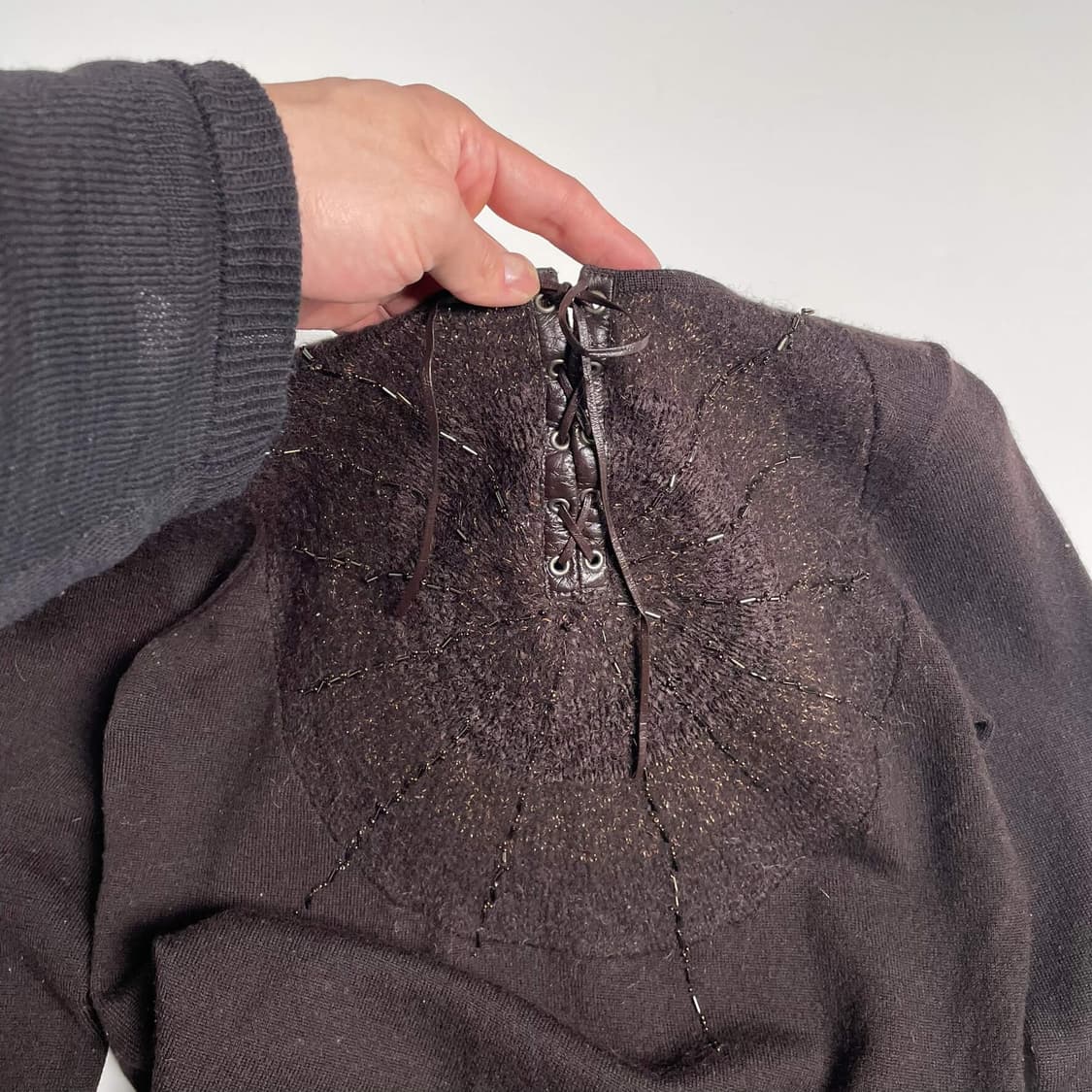 Krizia 비즈 레더 끈 울 블렌드 니트 상품이미지5