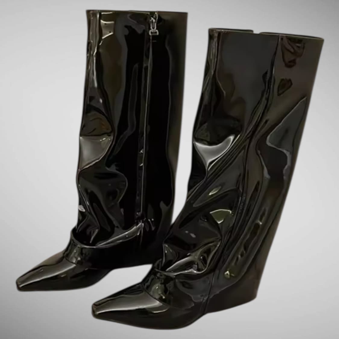 [240] 유광 에나멜 블랙 롱부츠 웨지힐 상품이미지2