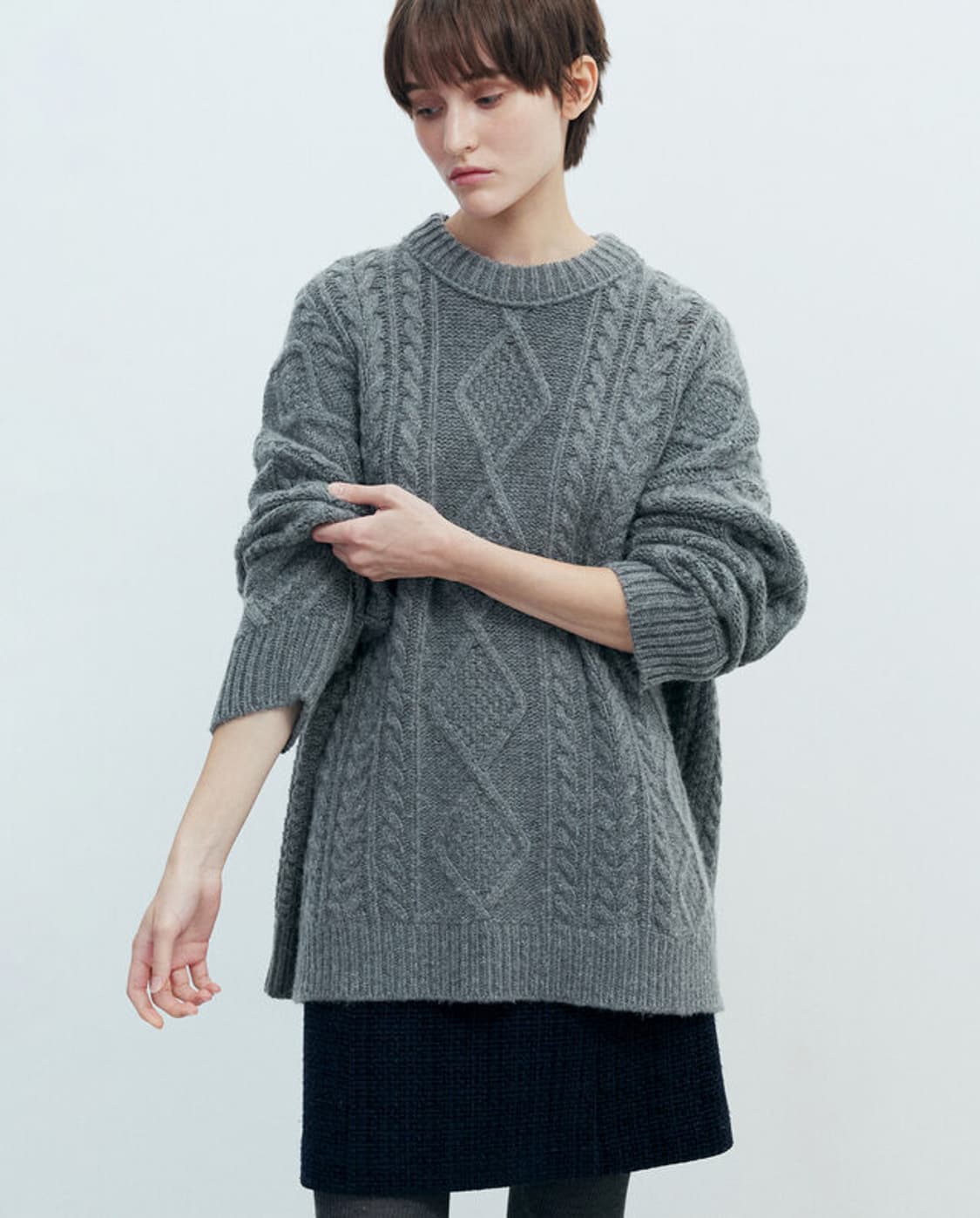 포유어아이즈온리 FYEO 루즈핏 케이블 니트 그레이 상품이미지1