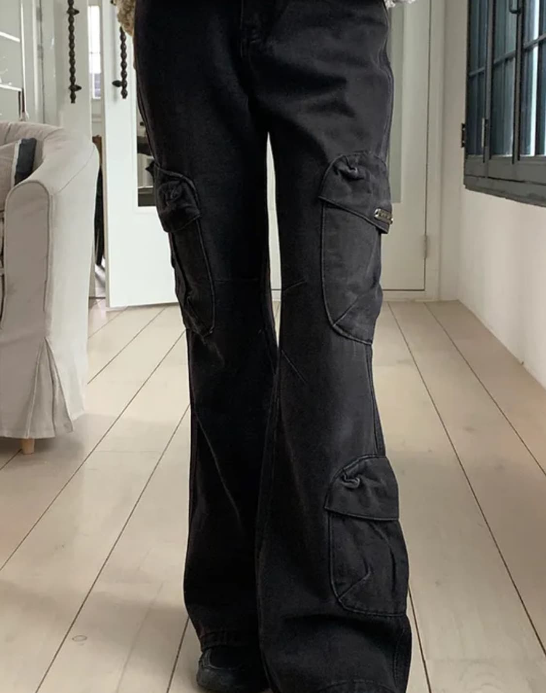 블랙 카고 부츠컷 데님 팬츠 흑청 청바지 상품이미지1