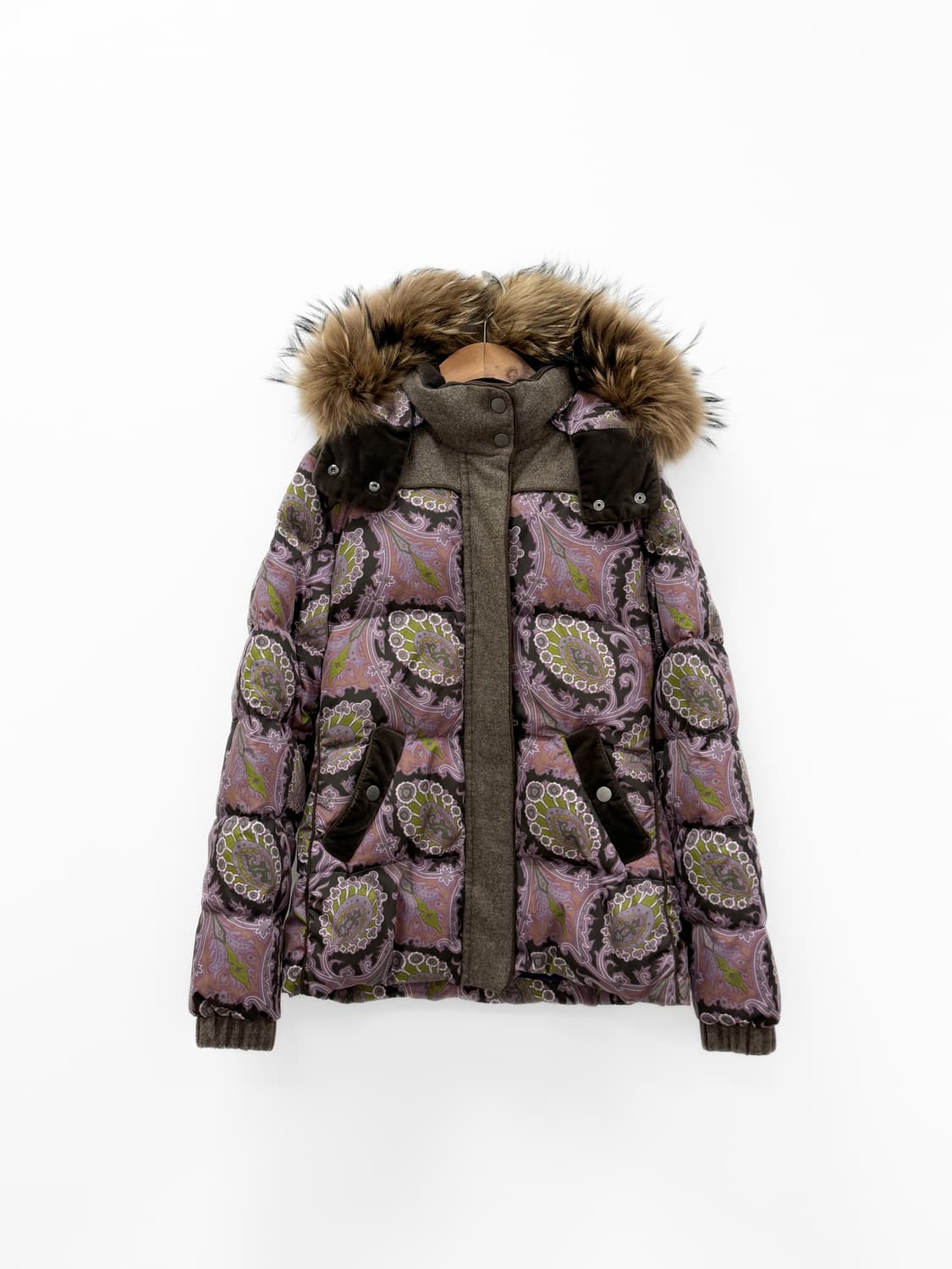 에트로 페이즐리 패턴 울 트리밍 라쿤 퍼 구스다운 자켓 상품이미지1