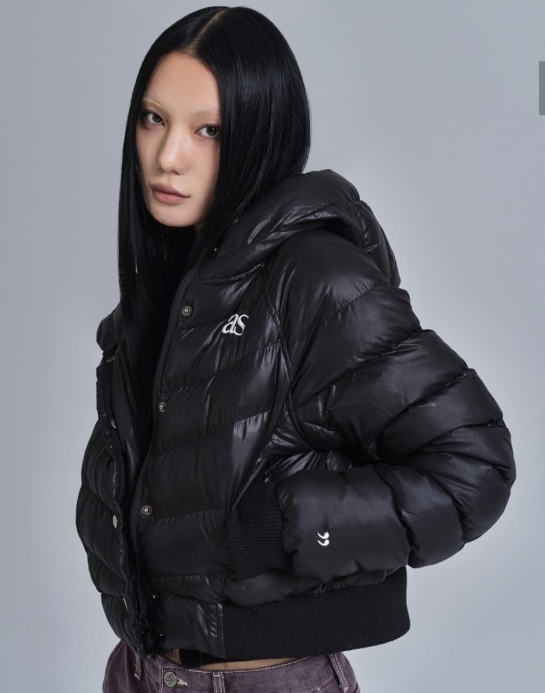 (공홈품절)애즈온 y2k 크롭 숏 푸퍼 자켓 블랙 상품이미지2