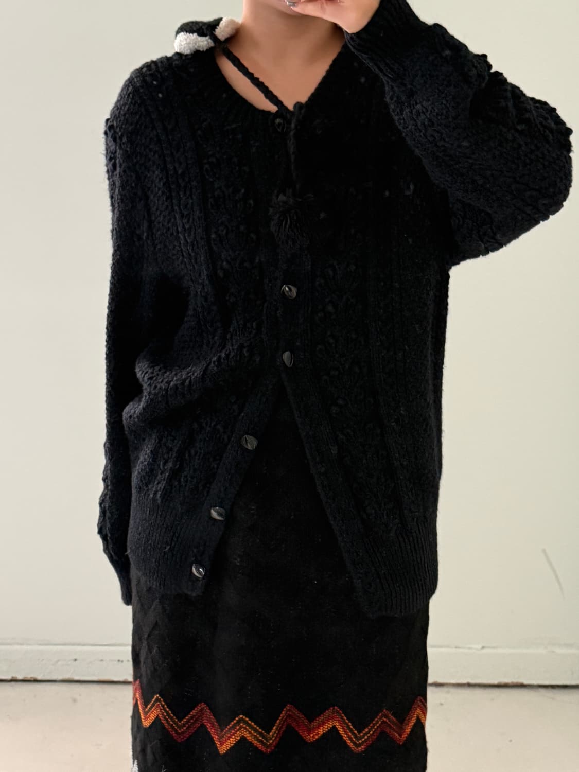 일본빈티지 블랙 울 니트 가디건 상품이미지3