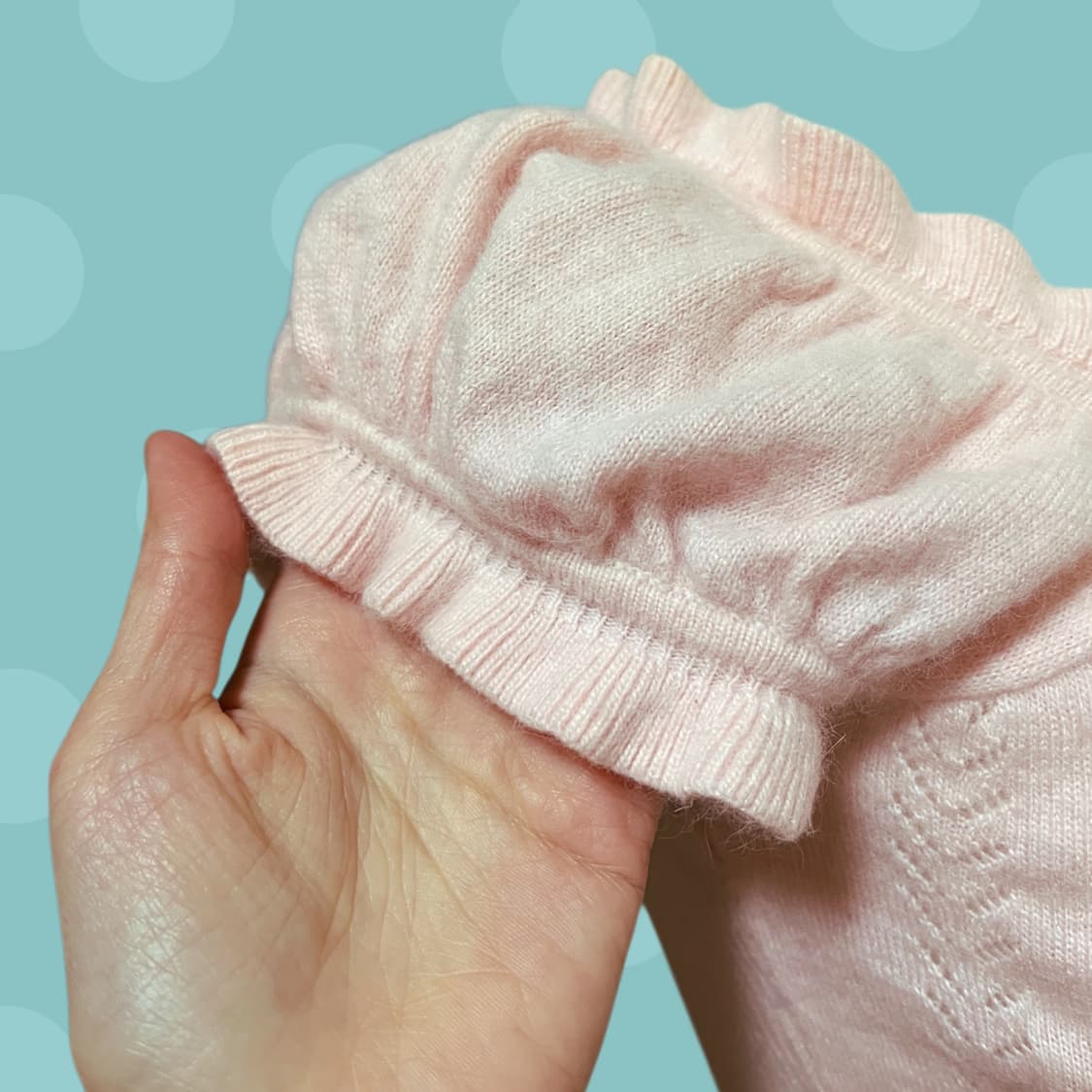 대장 빈티지 연핑크 반소매 퍼프 소매 니트 상품이미지6