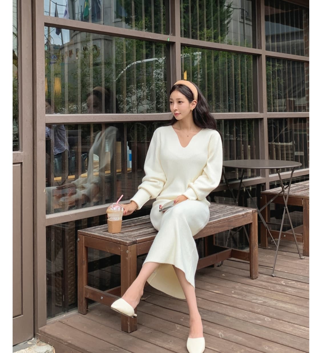 아이보리 V넥 니트 롱 원피스 상품이미지6
