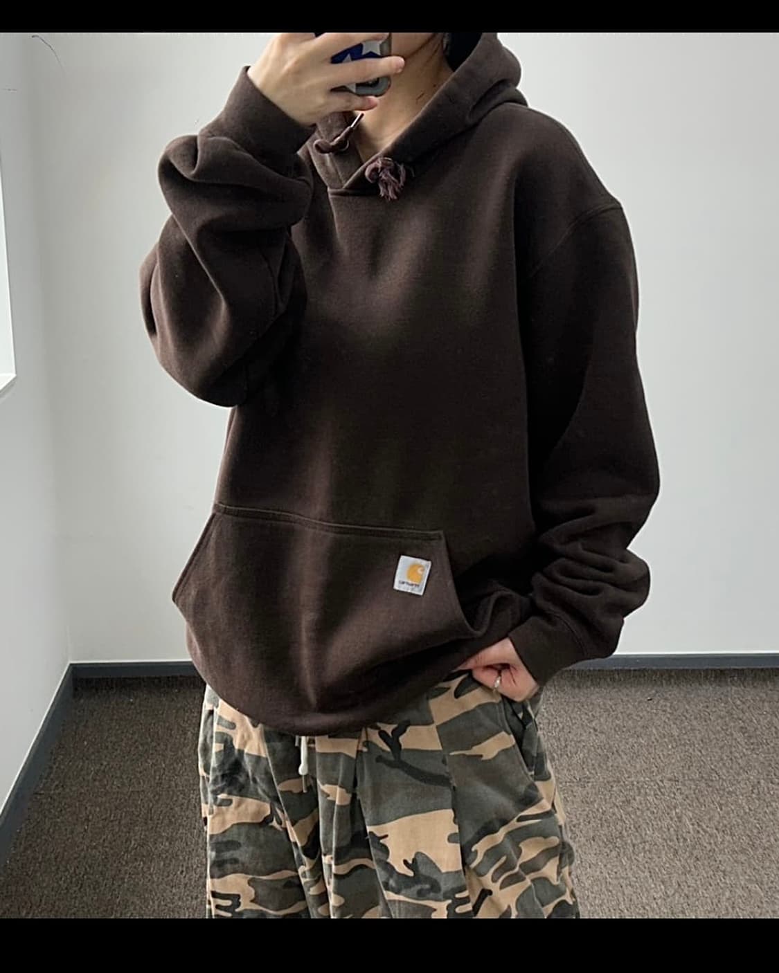 칼하트 wip 브라운 갈색 스웻 후드 후디 티셔츠 안감 기모 오버핏 S 상품이미지2