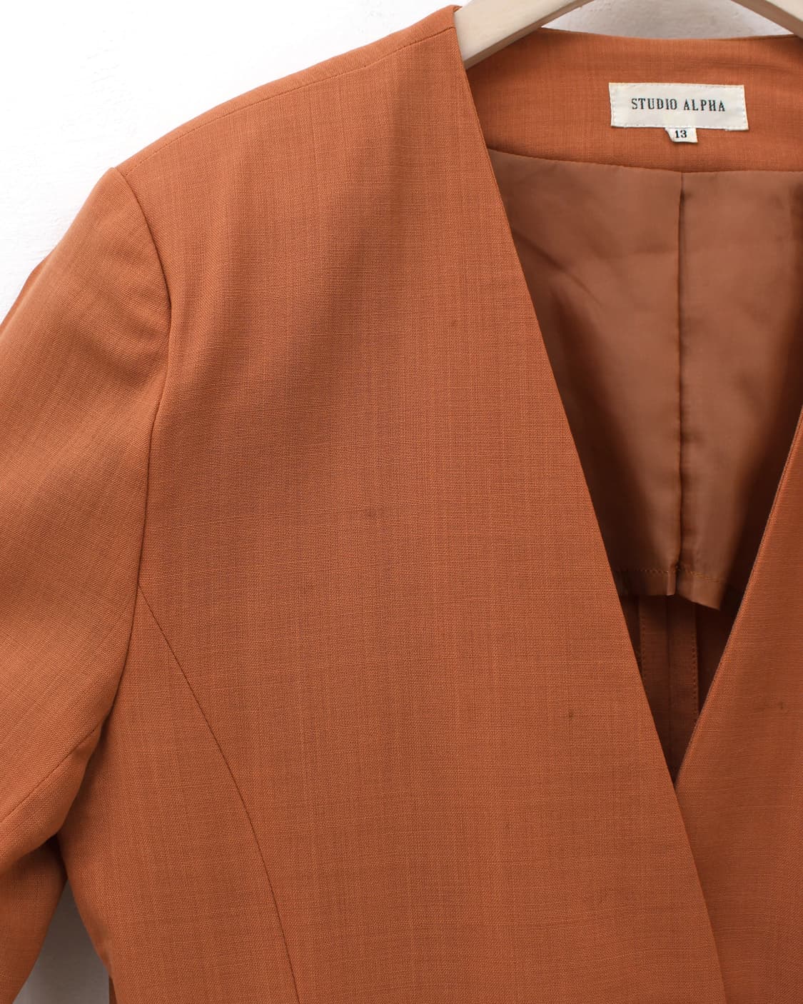 일본 빈티지 써머 울 오렌지 노카라 자켓 미디 스커트 세트 셋업 상품이미지3