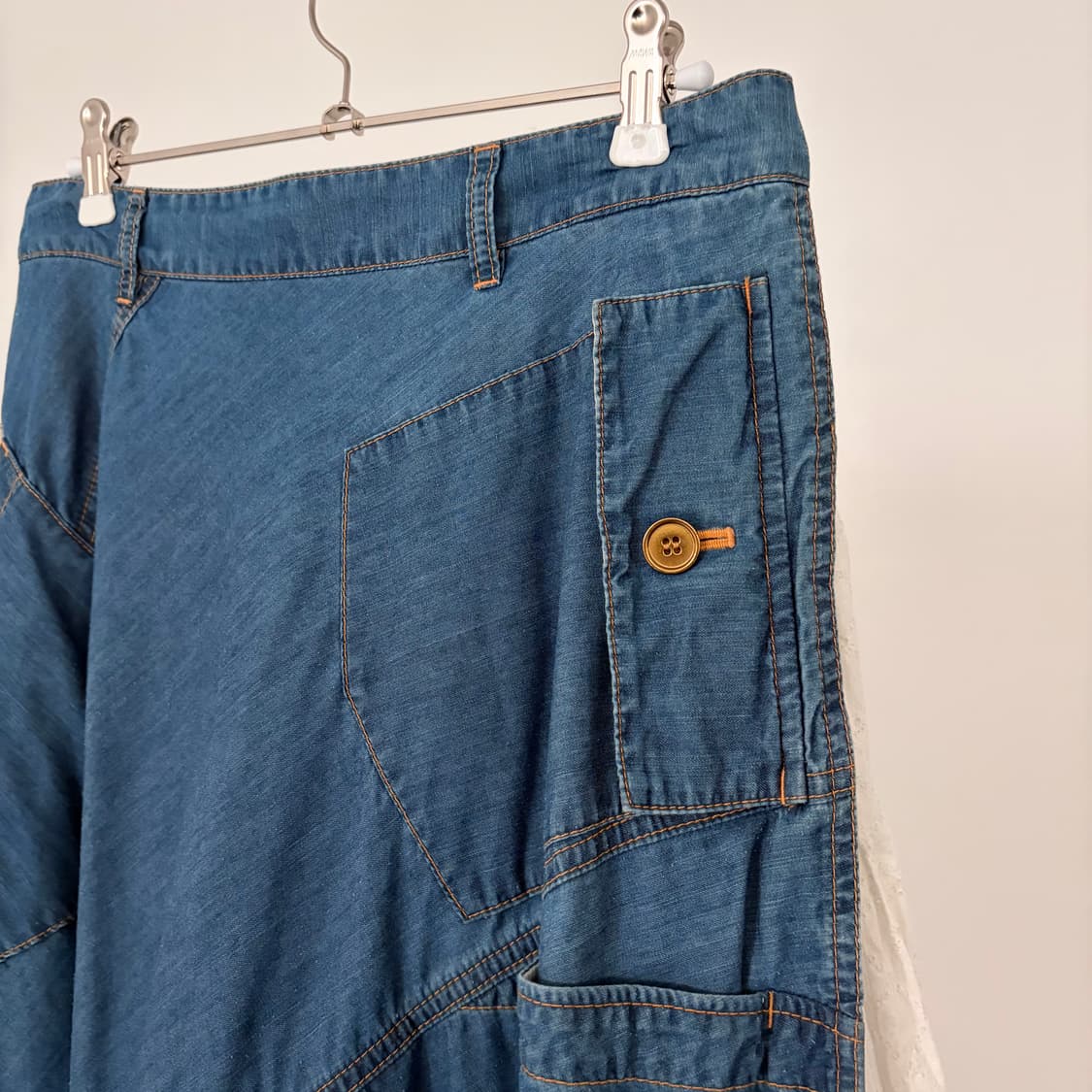 Punching Lace Denim Docking Skirt 상품이미지7