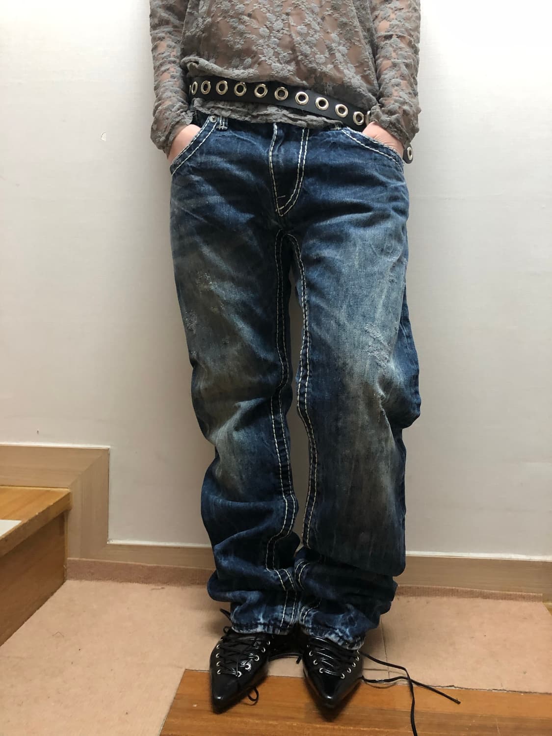 빈티지 버커루 화이트 스티치 데님 팬츠 상품이미지5