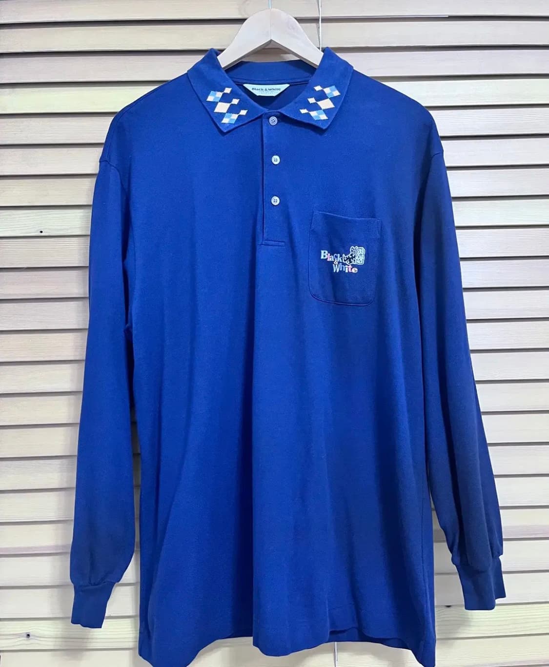 블랙앤화이트 재팬 남성 네이비긴팔PK티셔츠 상품이미지2