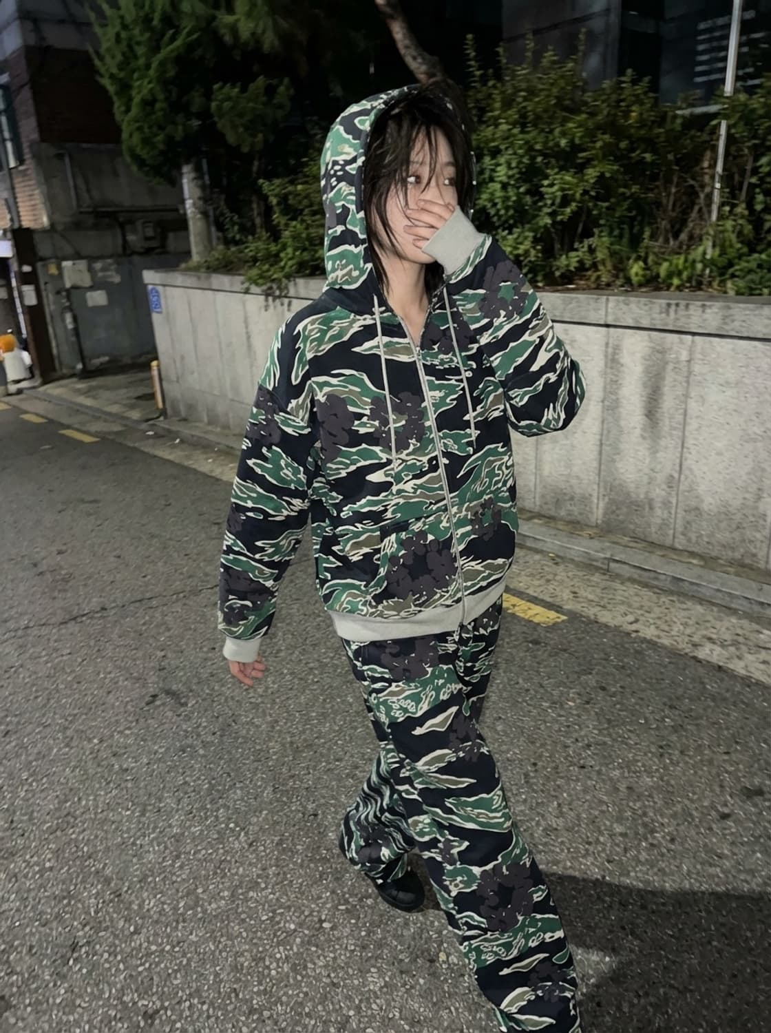 데님 티어스 타이거 카모 풀집 후드 셋업 상품이미지1