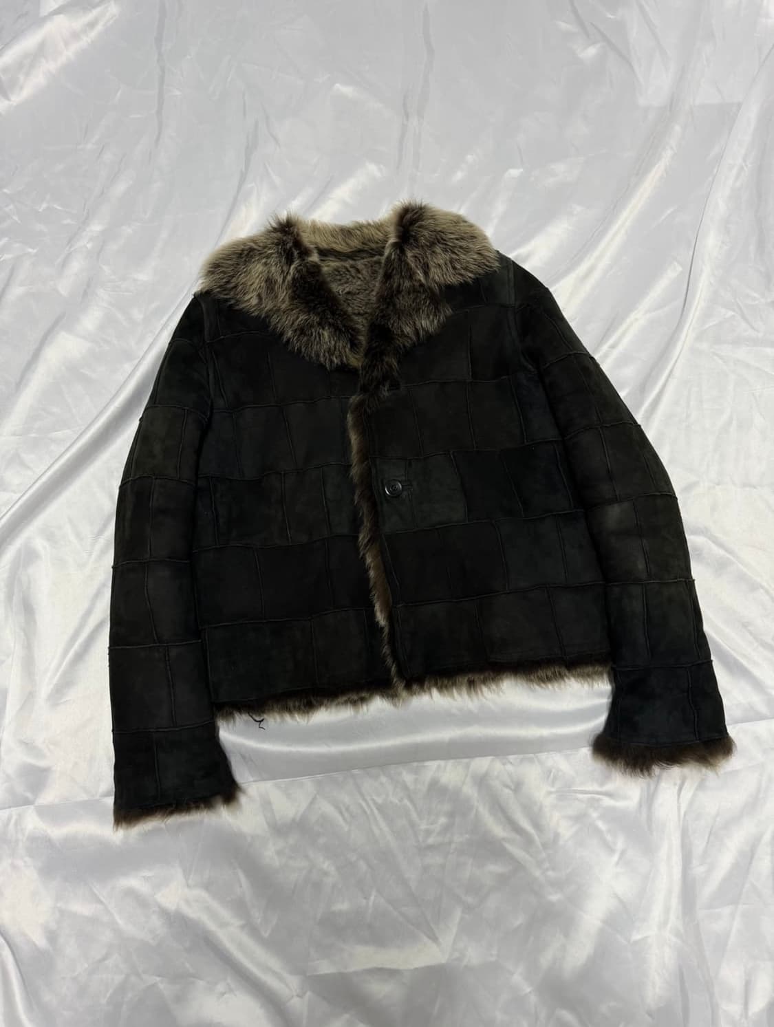 90‘s Issey miyake hai 스웨이드 패치워크 퍼 무스탕 상품이미지1