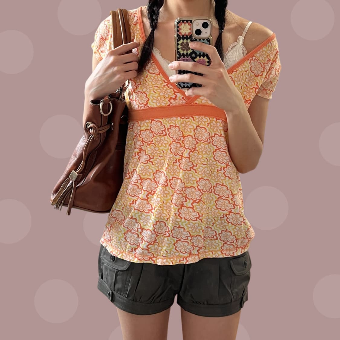 핀터깔 오렌지 플라워패턴 블라우스 상품이미지2