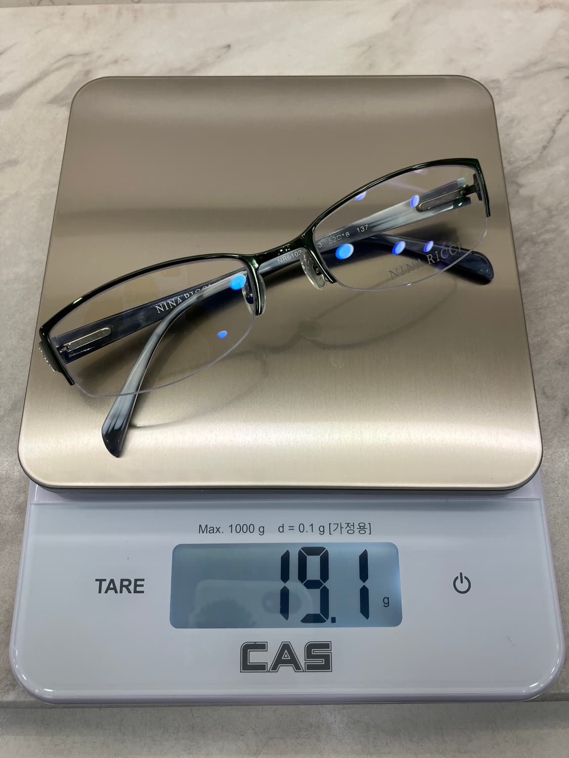 B44 니나리치 NINA RICCI 유광 딥그린 반무테 큐빅 메탈테 안경 상품이미지10