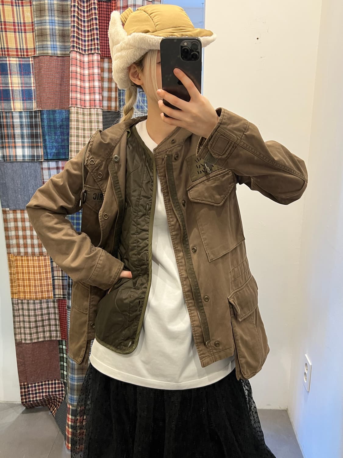 히스테릭 글래머 카키 퀄팅 후드 야상 상품이미지2