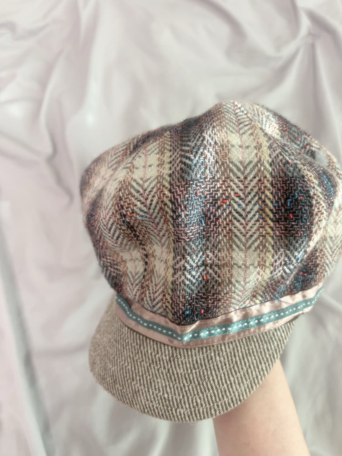 빈티지 너드 하구미 체크 빵모자 카스케트 미사깔 라떼갸루 코코모리 상품이미지2