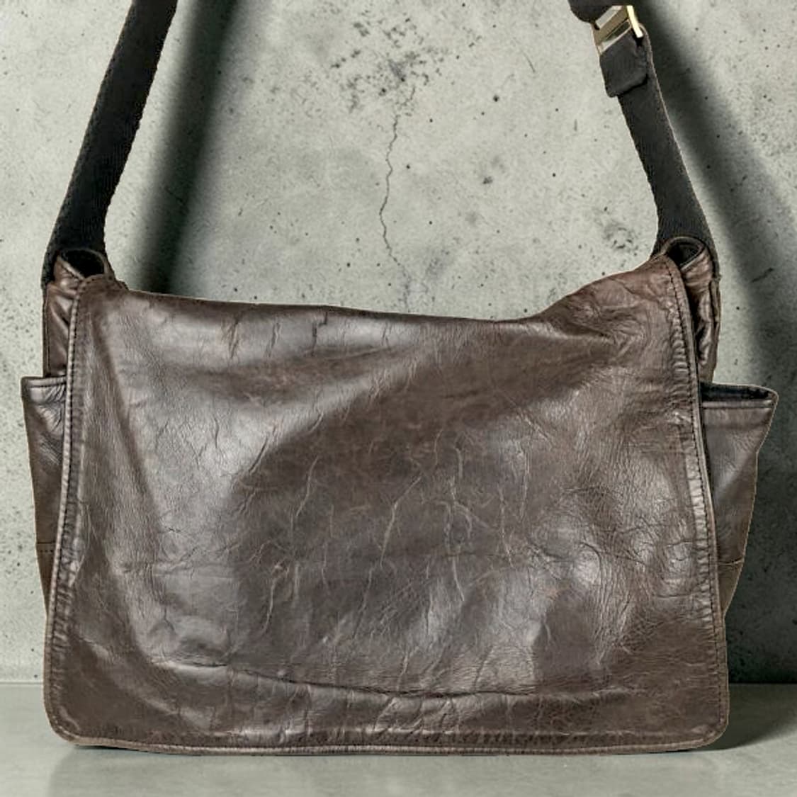 Jas M.B. 쟈스엠비 빈티지 가공 레더 메신저백 이탈리아 장인 포터 상품이미지1