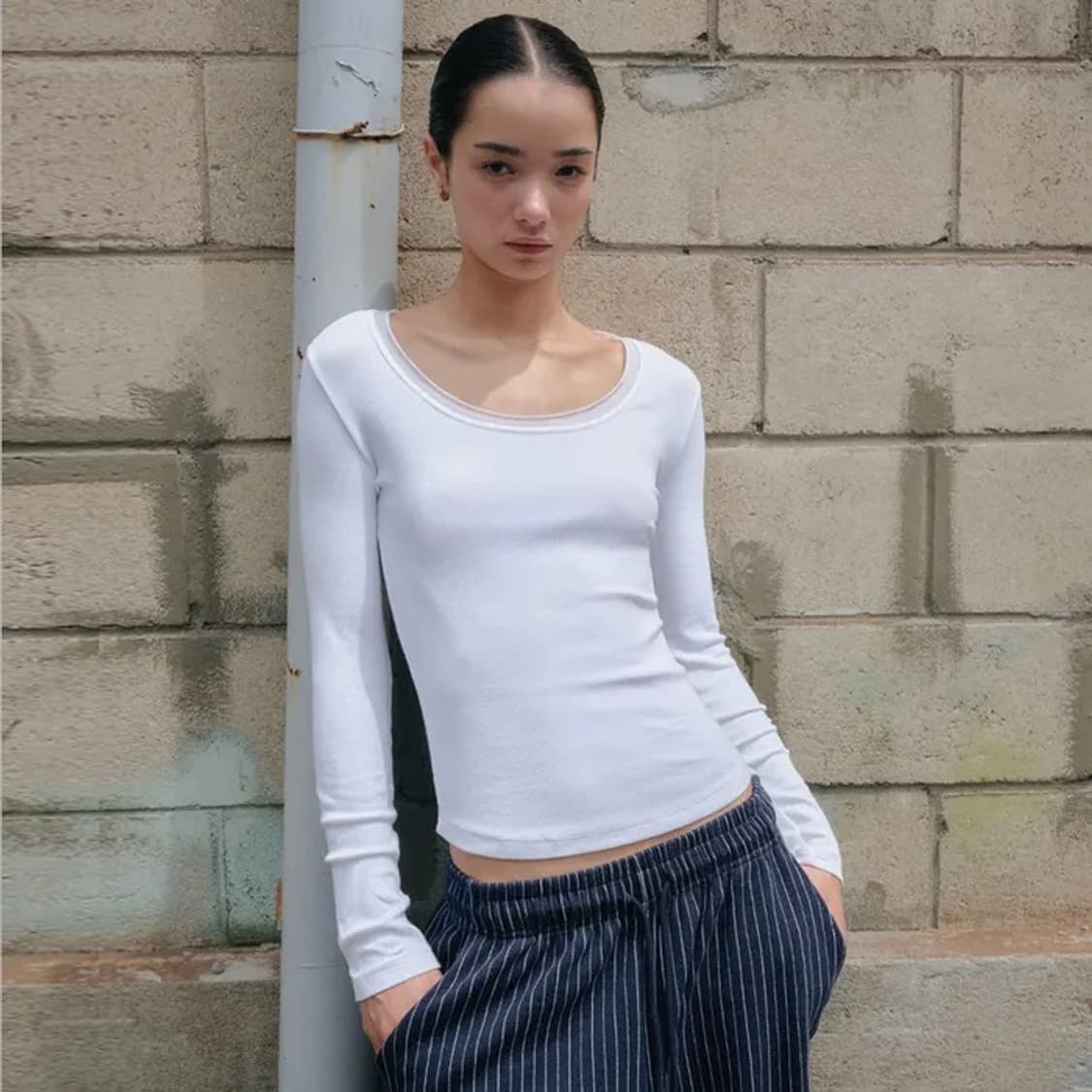 소플러 sofler 유넥 레이어드 티셔츠 화이트  상품이미지1