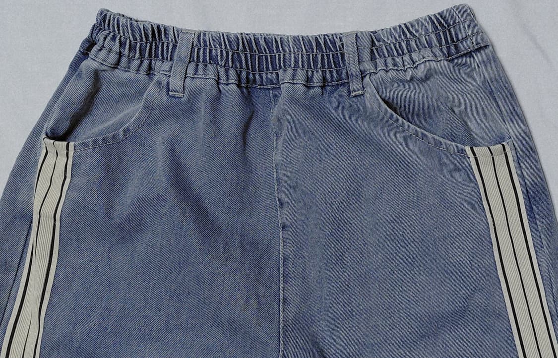 [M] Doublefocus 사이드 라인 와이드 데님 조거 팬츠 (연청) 상품이미지2