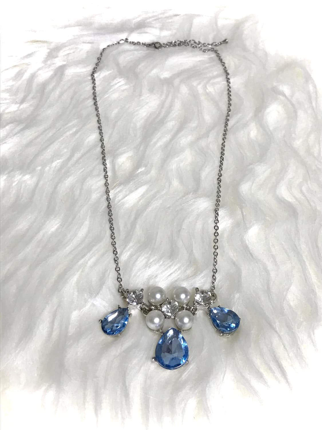 빈티지 블루 진주 크리스탈 공주 갸루 써지컬스틸 체인 목걸이 상품이미지3