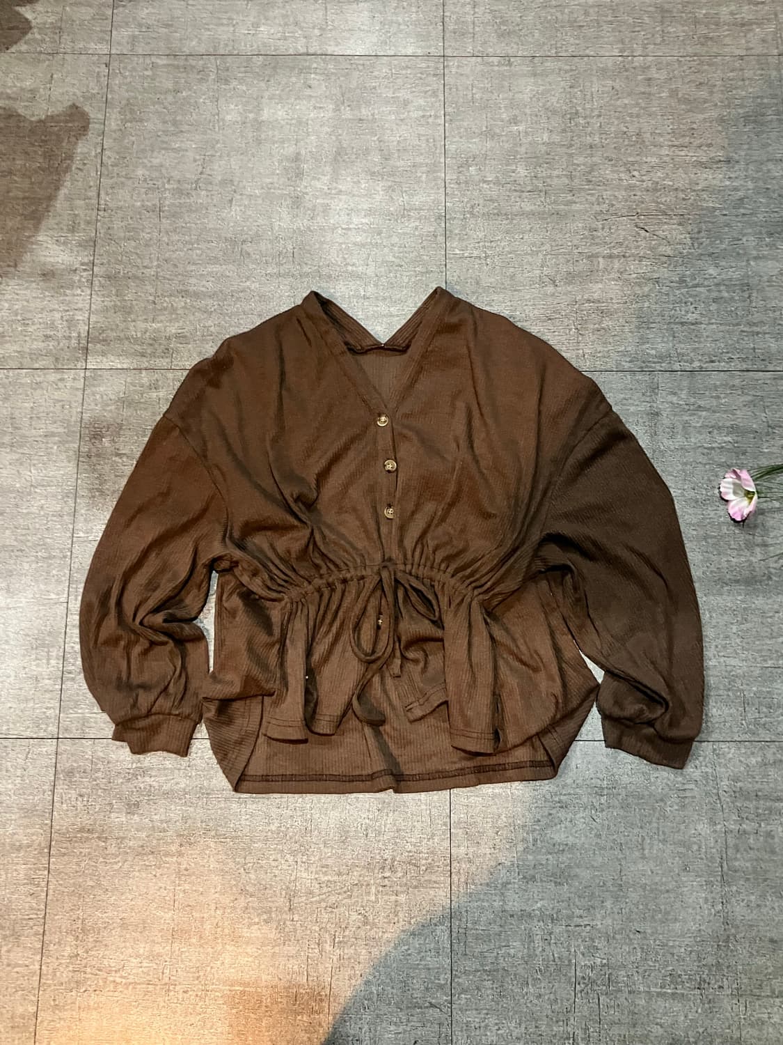 일본빈티지 하구미모리걸 아메카지할메카지 셔링니트가디건 초코브라운 상품이미지1