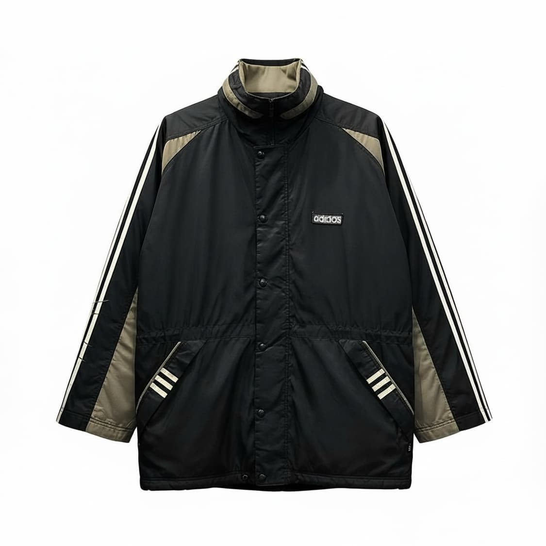 아디다스 하이넥 롱 점퍼 삼선 허리 밑단 스트링 디테일 블랙 상품이미지1