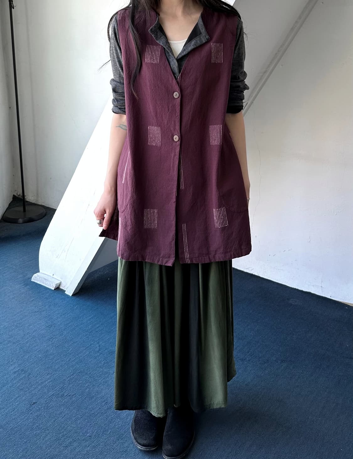 Natural design stitch long vest  상품이미지8