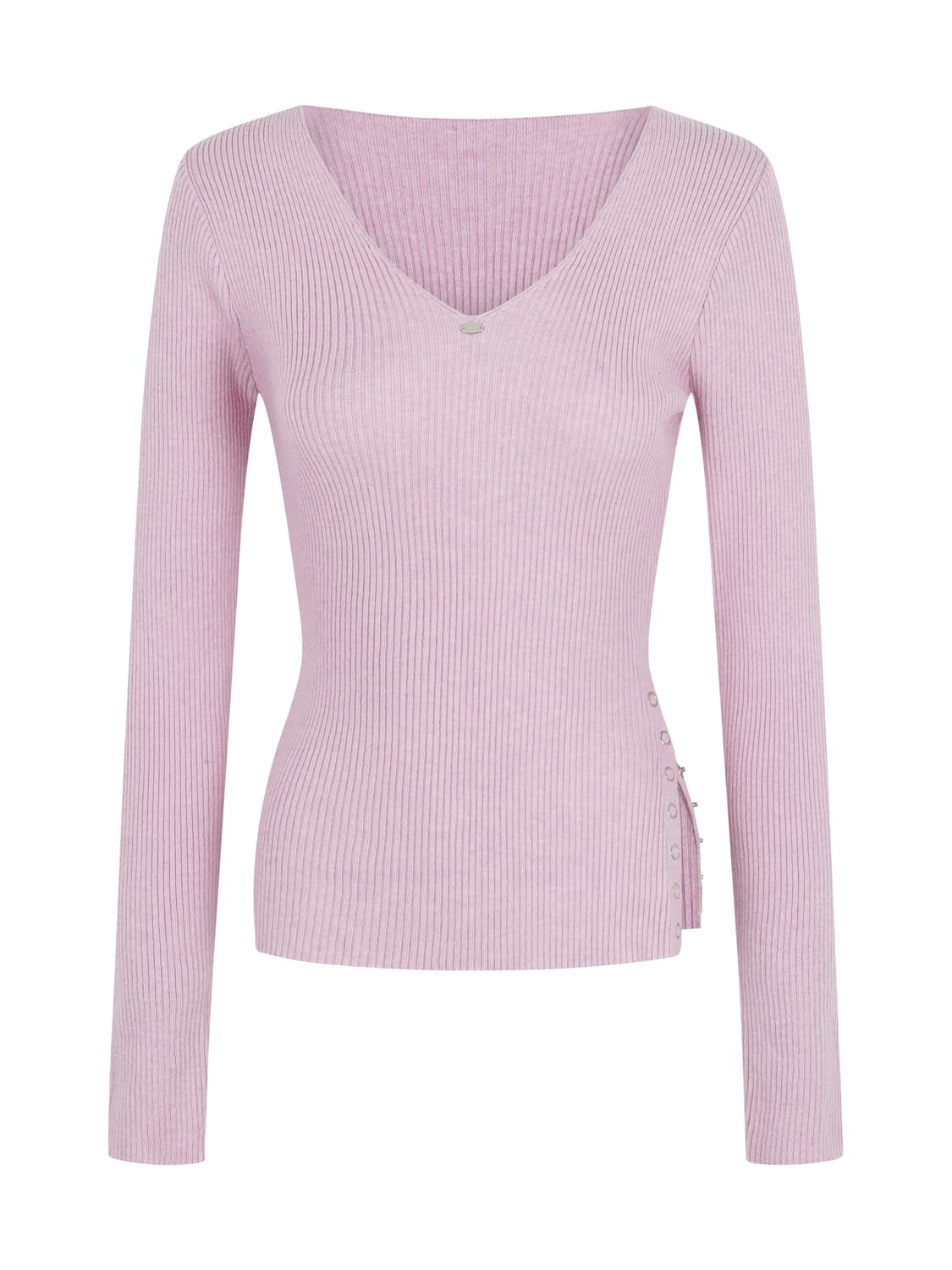 페일제이드 사이드 슬릿 브이넥 리브드 니트 핑크 상품이미지1