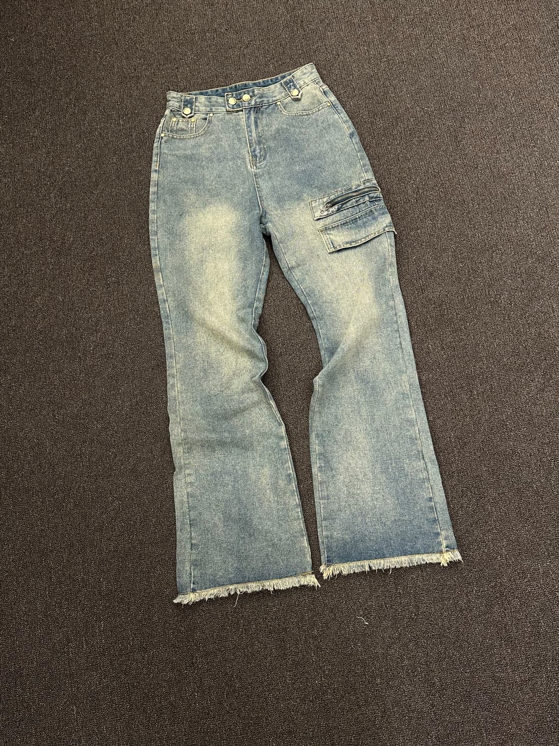 L)Japanese vintage 여성 워싱 투버튼 포켓 디테일 데님팬츠 상품이미지1