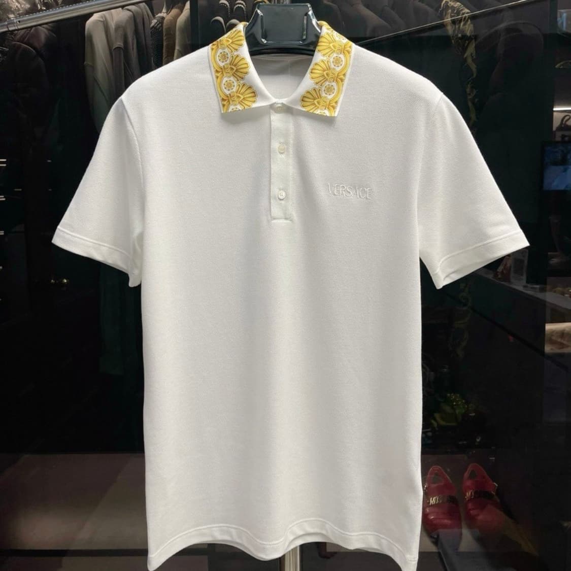 VERSACE 베르사체 바로크 카라 PK티 폴로 티셔츠 화이트 상품이미지1
