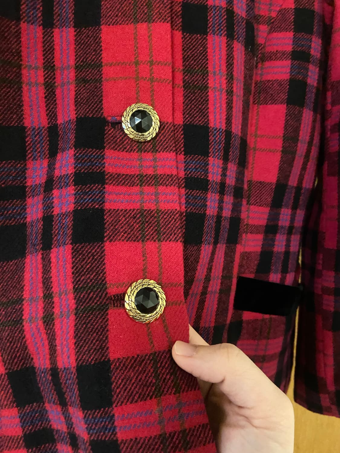 일본 체크 패턴 벨벳 카라 자켓 상품이미지3