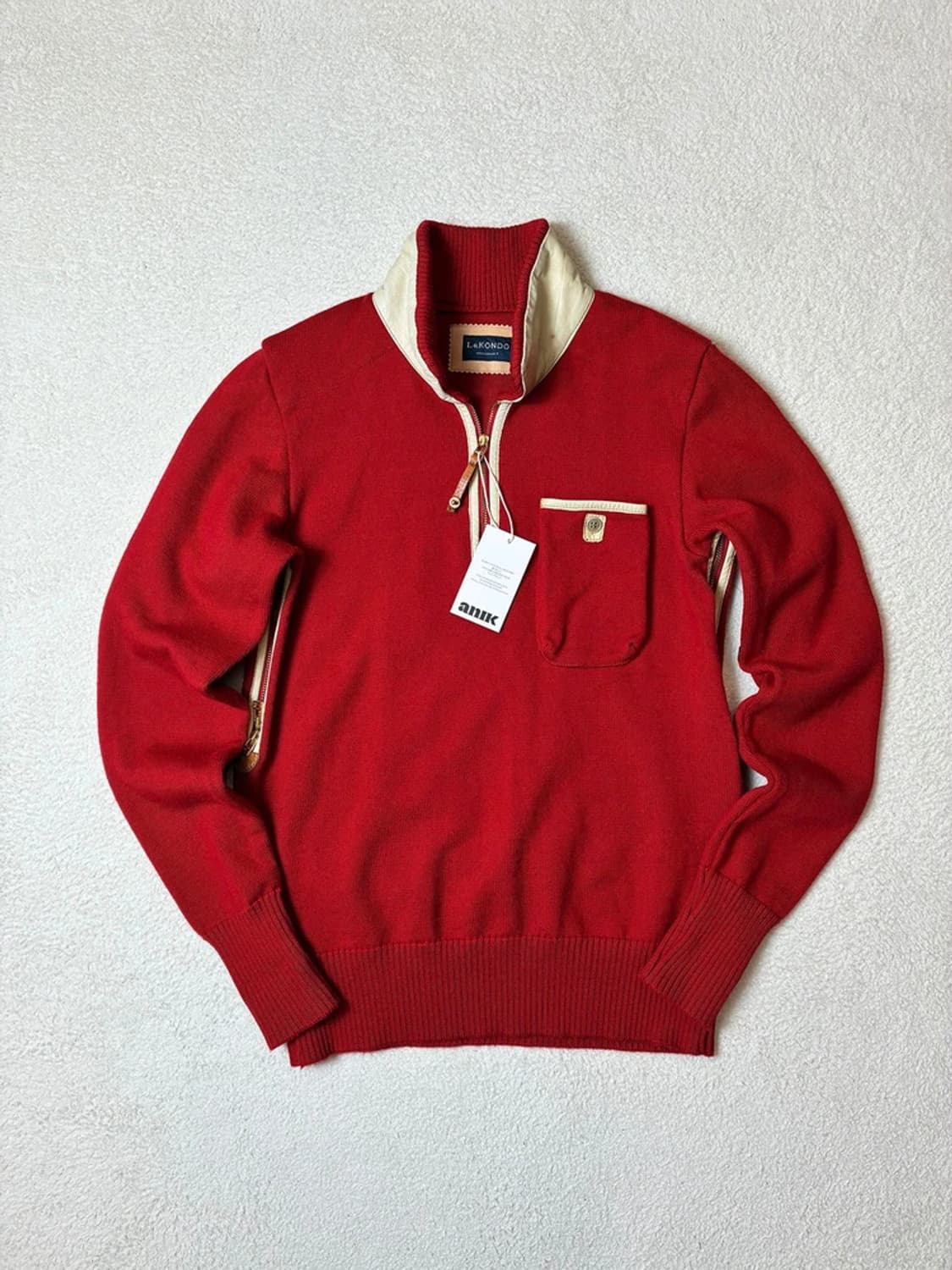 르콘도 90's 소가죽 배색 하프 집 울 스웨터 PN6450    상품이미지1