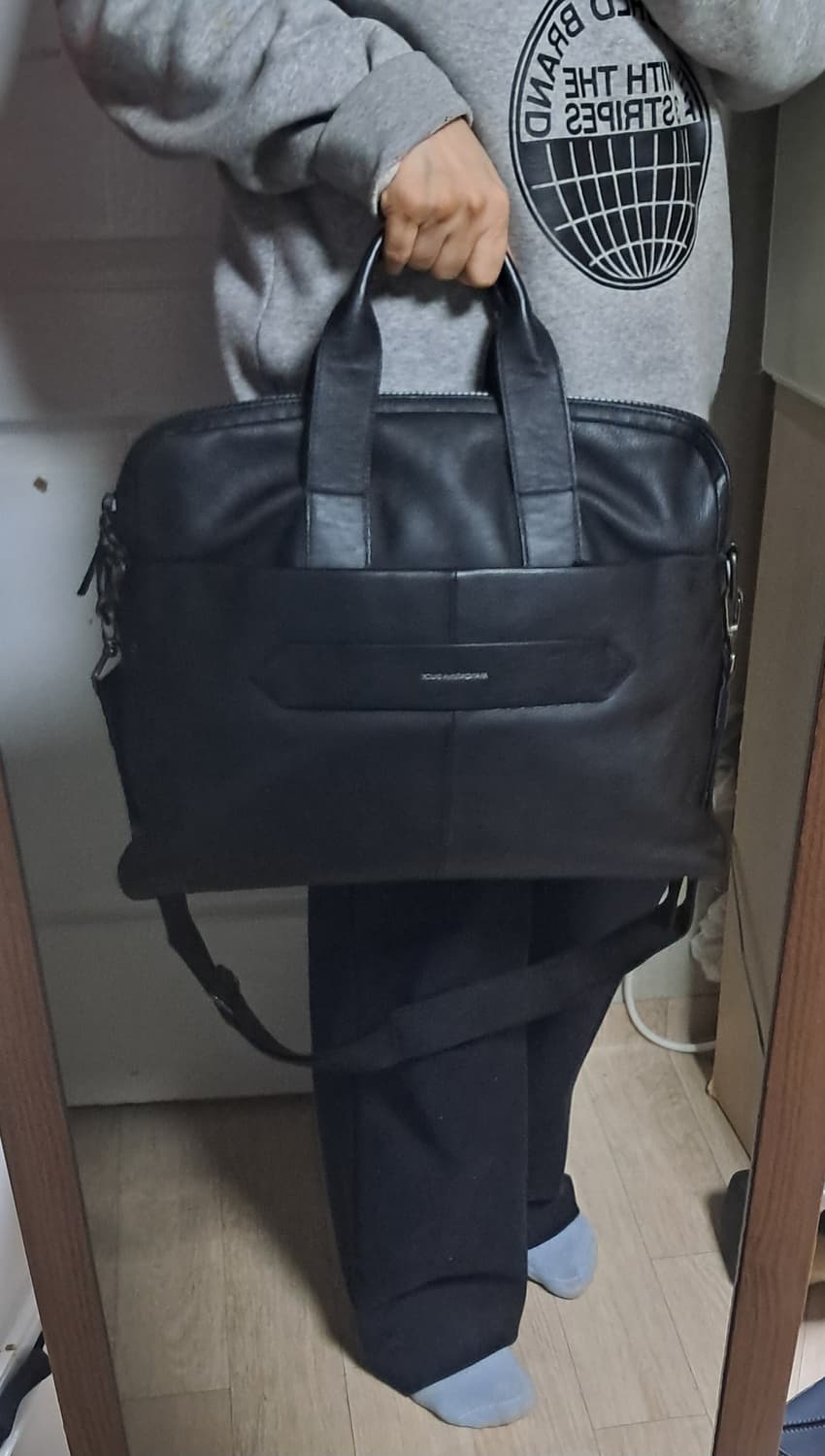 만다리나덕 블랙 가죽 서류 가방 브리프케이스(남녀공용 가능) 상품이미지10