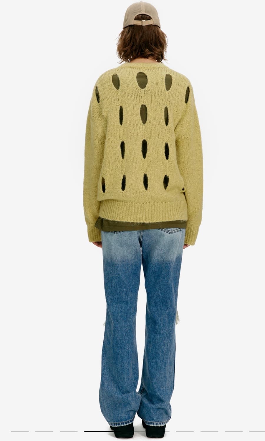 MOHAIR CUT OUT KNIT TOP YELLOWISH GREEN 상품이미지4