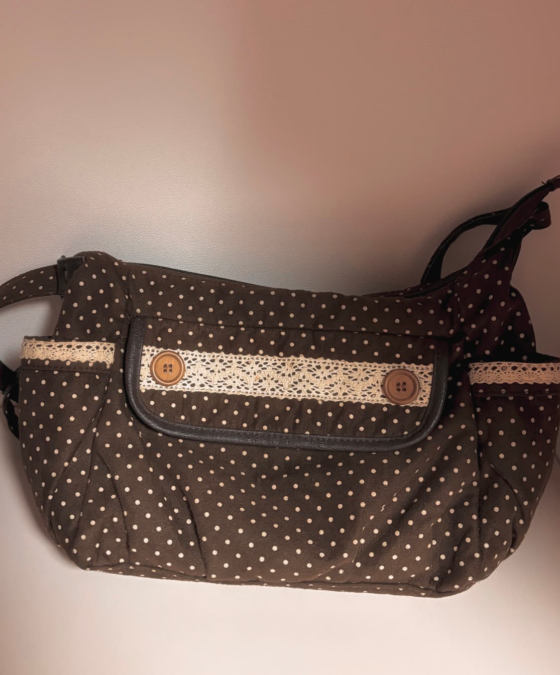 라떼갸루 모리걸 빈티지 도트 브라운 크로스백 숄더백 가방 하구미 상품이미지5