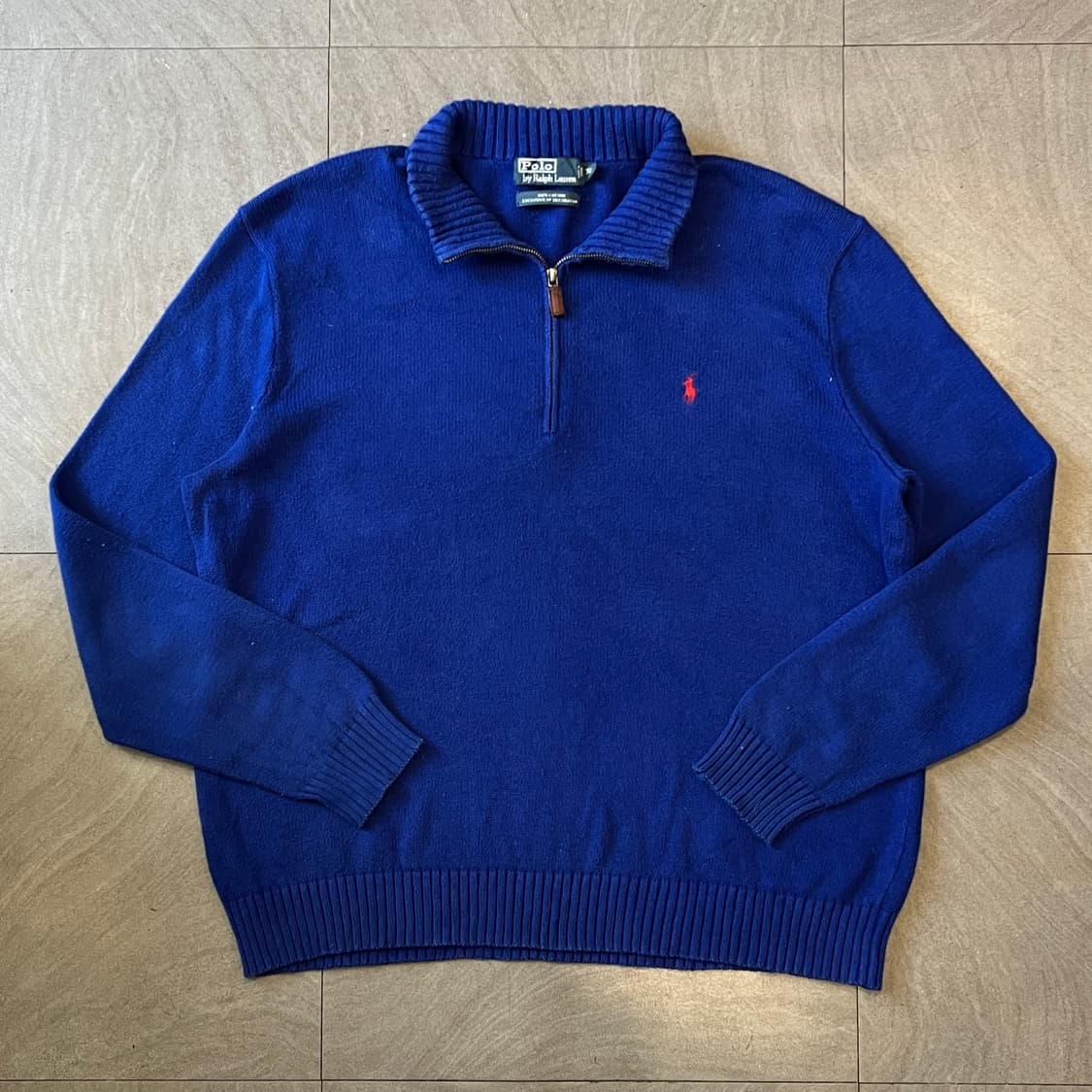 폴로 정품 딥 블루 해비 코튼 반집업 니트 상품이미지1