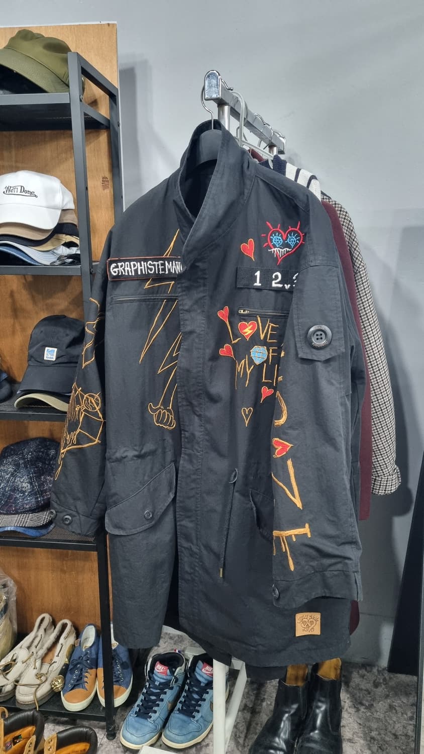 (man G) 만지 자수 검정색 힙한 야상 프리사이즈 (105~110)  상품이미지1