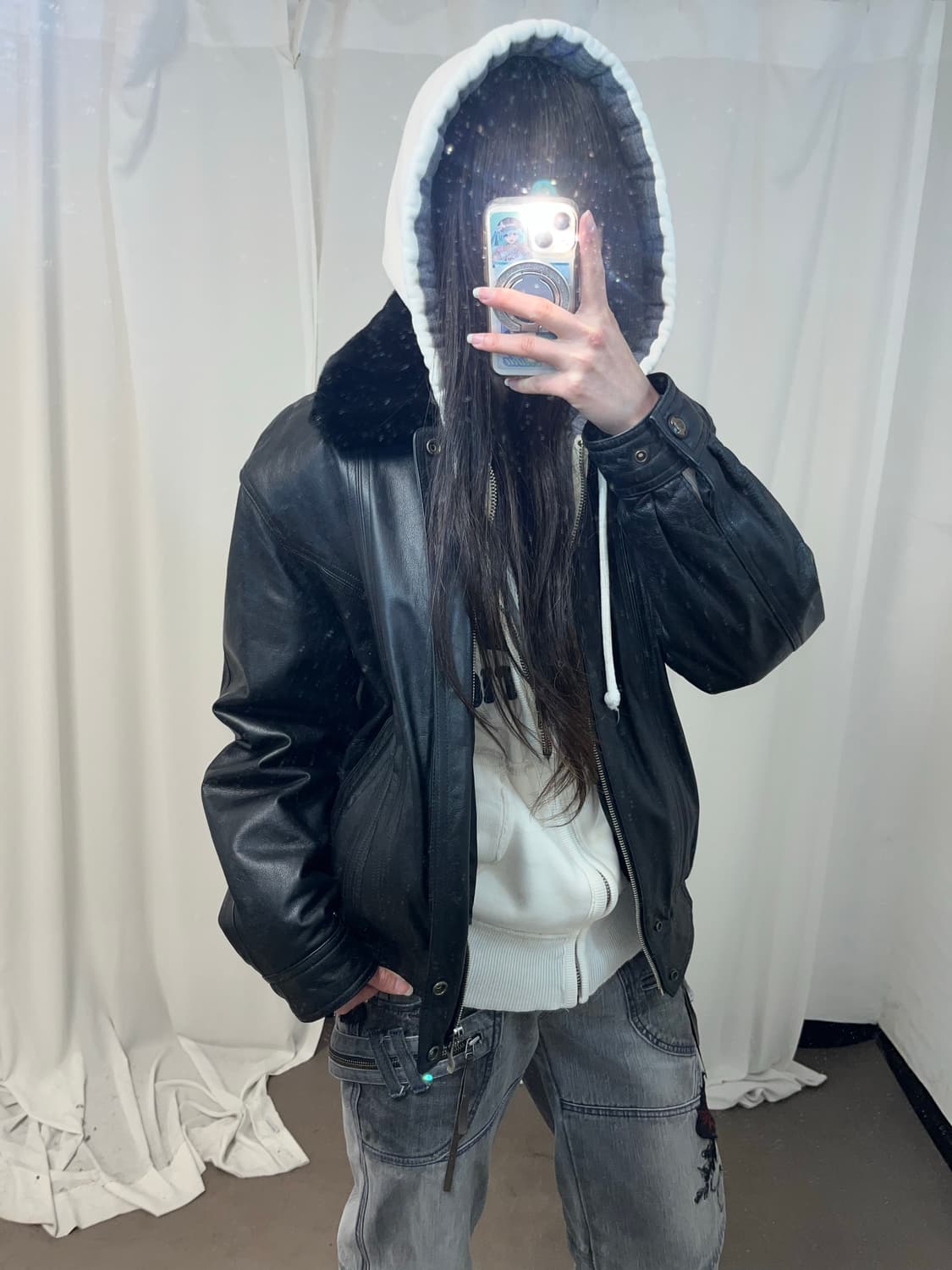 양가죽 퍼 카라 봄버 자켓 상품이미지2